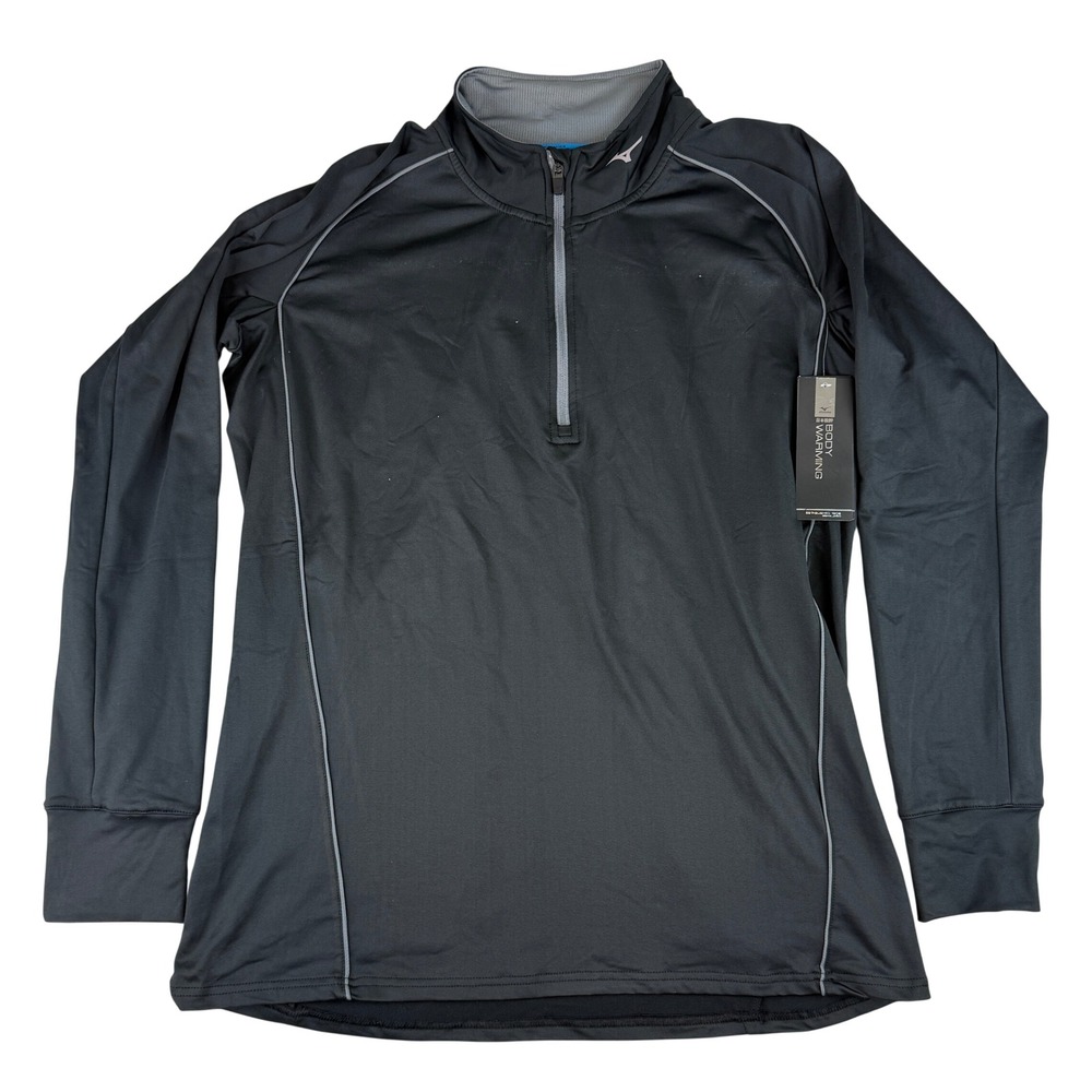Mizuno 1/4 Zip Pullover Mens XXL Black Body Warming Performance Top FLAWS